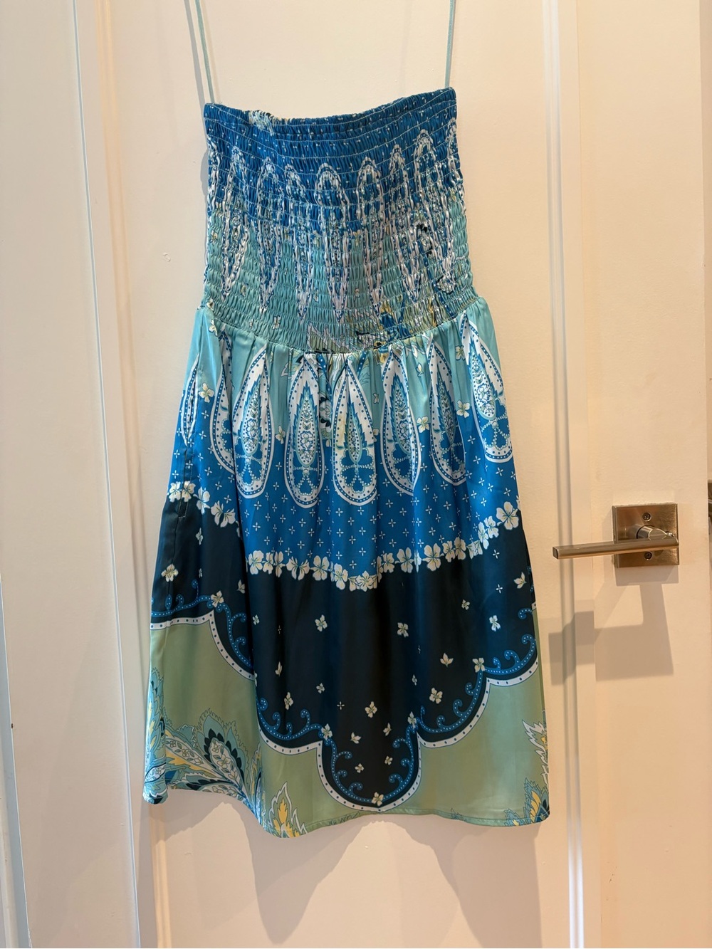 Boho Smocked Midi Skirt in Teal Blue